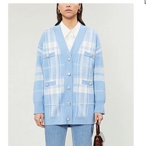 Sandro Oversized Checked Cardigan In Blue size 1